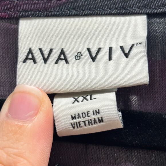 NWT Ava & Viv XXL Blue Purple Abstract Floral Leaf Faux Wrap Long Sleeve Dress - Picture 6 of 8